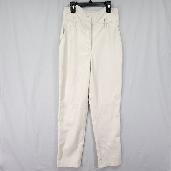 Nanushka Vegan Leather Pants Size XS Taper Ivory High Rise Pockets - Picture 1 of 16